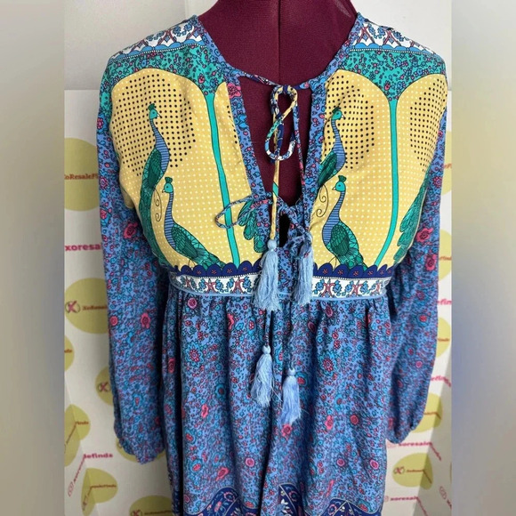 R.Vivimos Women's Casual Bohemian Print Neck Tie Long Sleeve Beach Style - Picture 5 of 6